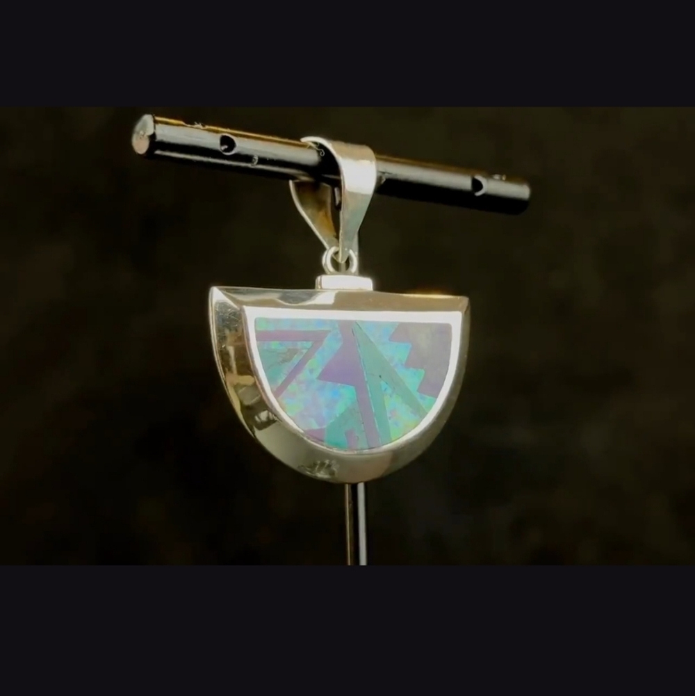 David Rosales Sterling Silver Inlay Pendant Turquoise, Opal & Sugilite